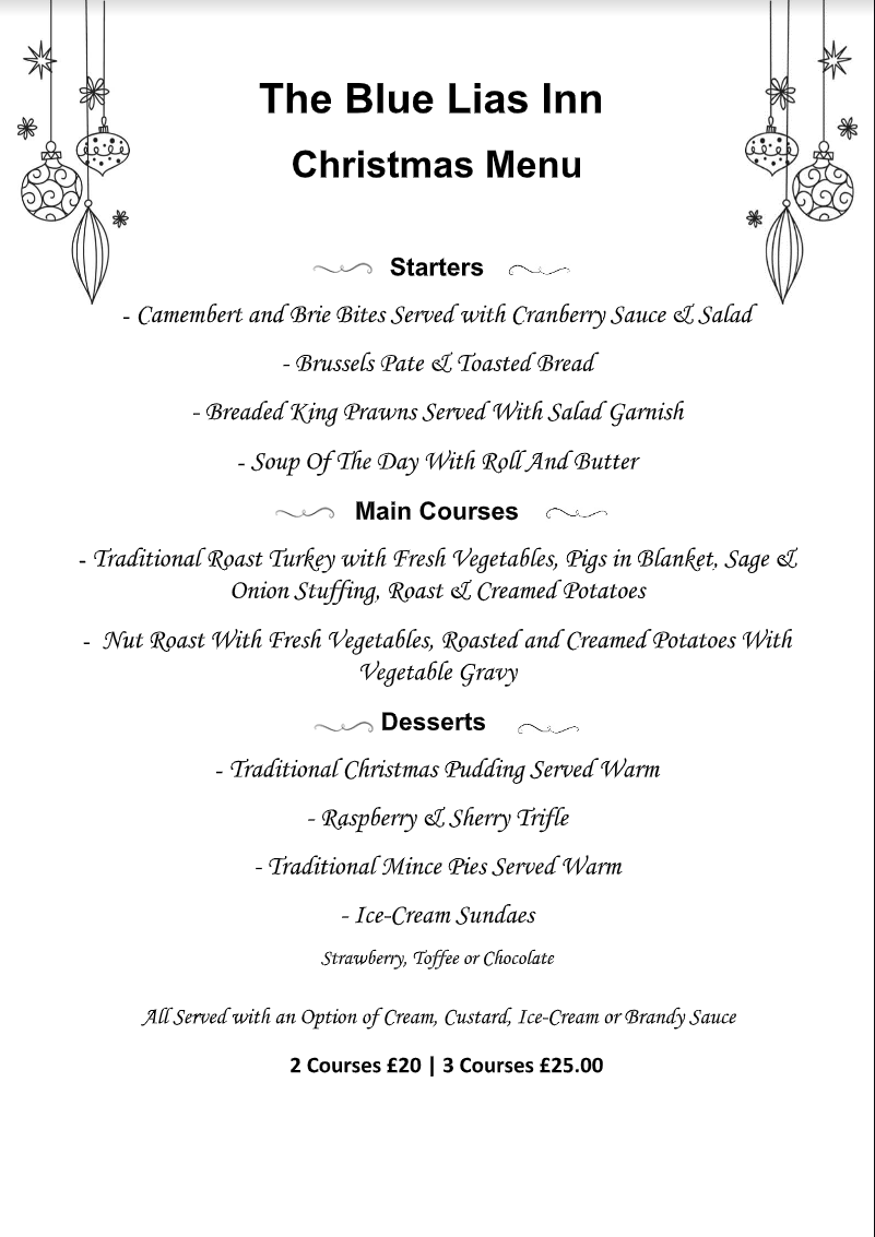 Christmas Menu The Blue Lias Inn